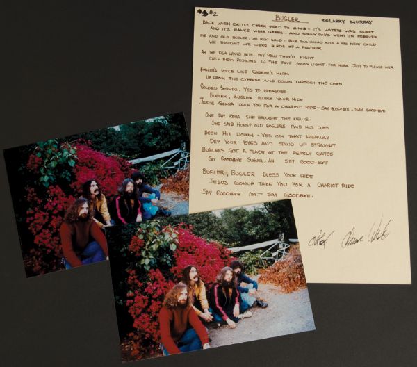 Clarence White Signed Byrds "Bugler" Lyrics and "Farther Along" Album Photo Session Photographs