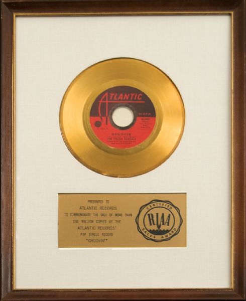 The Young Rascals "Groovin" Original White Matt RIAA  Gold 45 Record Award