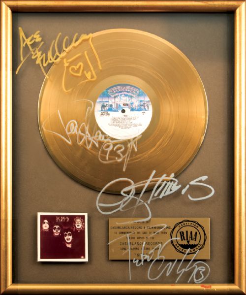 KISS Signed Original White Matte RIAA Gold Album Award for Debut "KISS" Album 