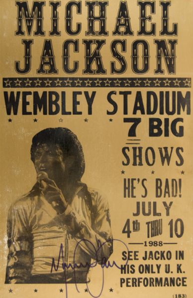 Michael Jackson Signed 1988 Wembley Stadium Original Concert Poster