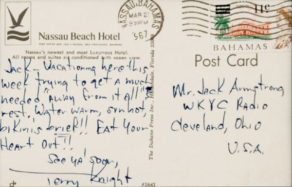 Terry Knight Handwritten & Signed 1967 Postcard