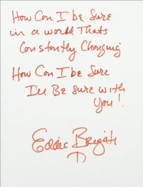 Eddie Brigati Handwritten & Signed "How Can I Be Sure" Lyrics
