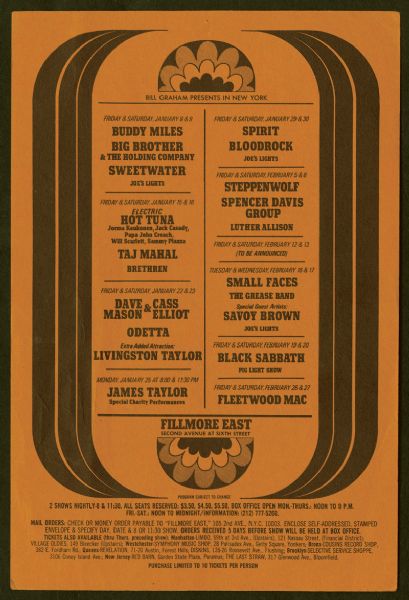 Fillmore East Original 1971 Postcard Featuring Buddy Miles, Big Brother, Hot Tuna, Fleetwood Mac And More