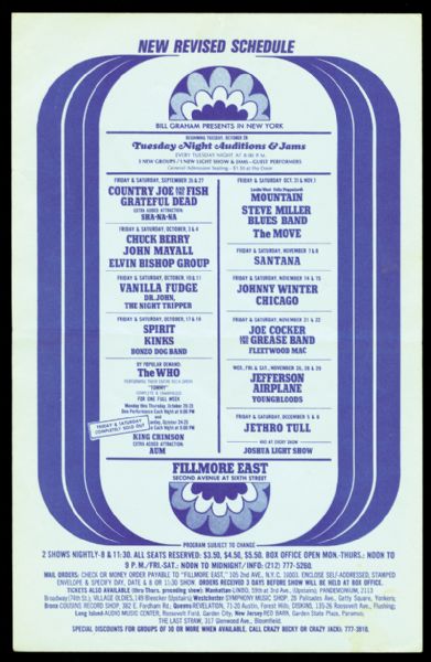 Fillmore East Original 1969 Handbill Featuring The Who, Santana, Jefferson Airplane and More