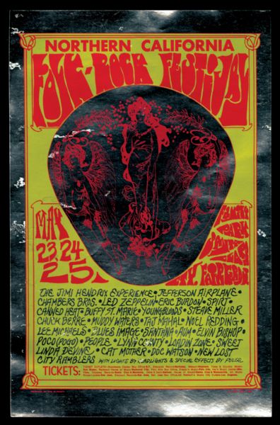 Jimi Hendrix Led Zeppelin Northern California Folk-Rock Festival Handbill
