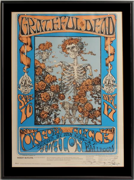 Grateful Dead "Skeleton & Roses" Poster Signed by Mouse & Kelley