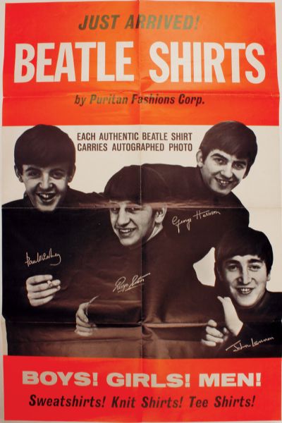 Original Beatles Puritan Shirt Promotional Poster Circa 1960s