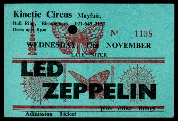 Led Zeppelin 1971 Kinetic Circus Concert Ticket
