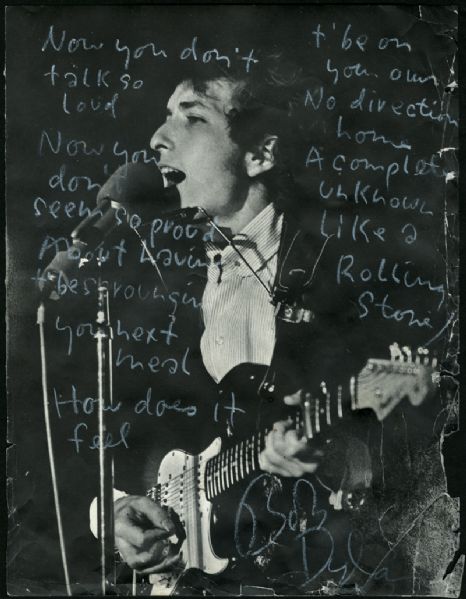 Bob Dylan Circa 1968 Signed and "Like A Rolling Stone" Lyrics Inscribed Book Page