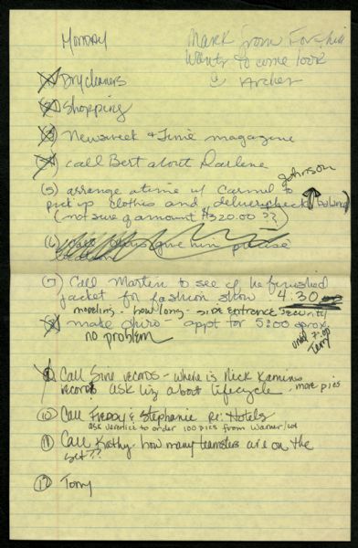 Madonna Handwritten "To-Do" Lists
