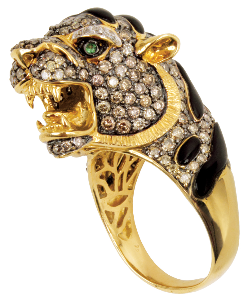 Solid 10k or 14k Yellow Gold Diamond Cut 3D Tiger Ring | eBay