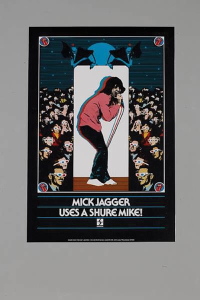 Original Shure Microphone Artwork and Poster Featuring Mick Jagger, Robert Plant and Roger Daltrey