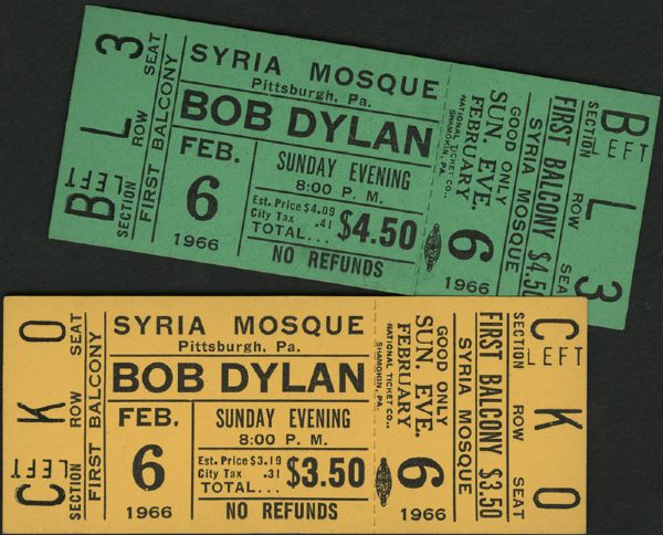 Bob Dylan 1966 Syria Mosque Concert Tickets