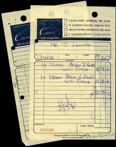 John Lennon 1967 Signed Cave Photographic Receipt