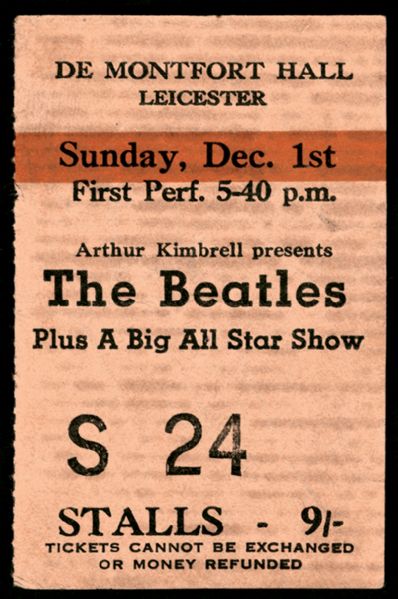 Beatles 1963 De Montfort Hall Leicester Concert Ticket