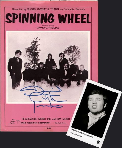 David C. Thomas Signed Blood, Sweat & Tears "Spinning Wheel" Sheet Music With Photograph