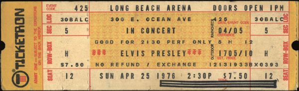 Elvis Presley April 25, 1976 Concert Ticket
