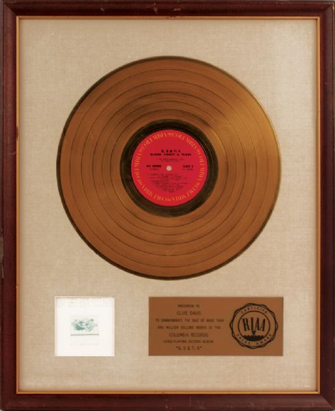 Blood, Sweat & Tears "B, S & T; 4" White Matte RIAA Gold Record Award