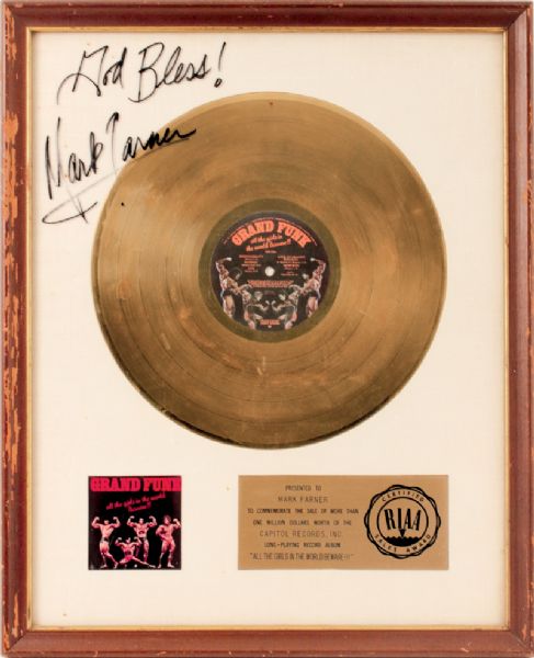 Grand Funk "All The Girls In The World Beware!!!" White Matte RIAA Gold Record Award