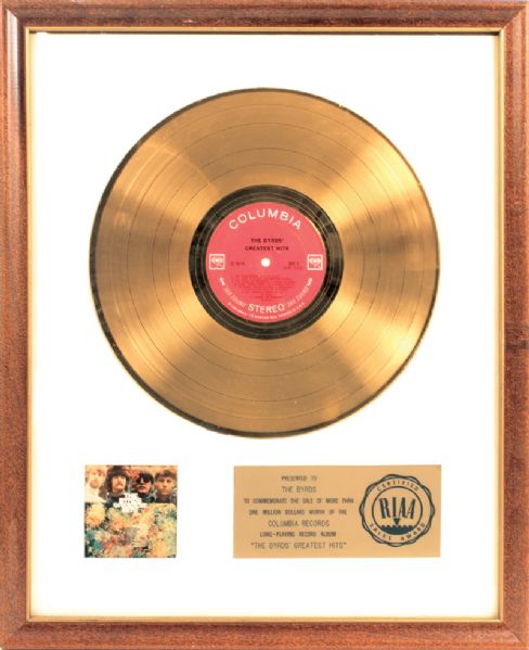 "The Byrds Greatest Hits" White Matte RIAA Gold Record Award