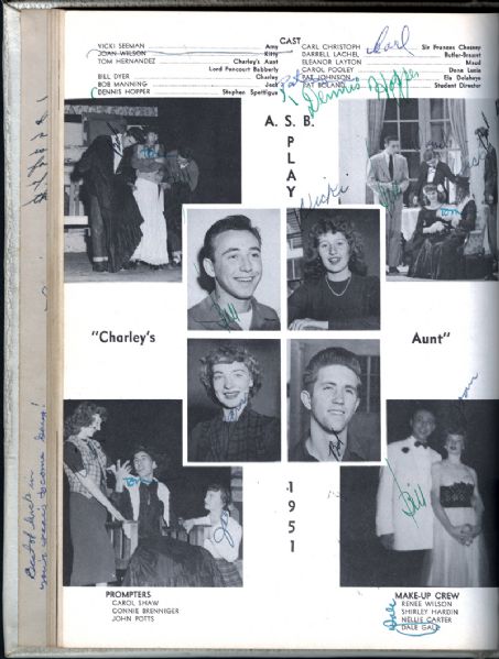 Dennis Hopper Rare Signed & Inscribed 1952 High School Yearbook