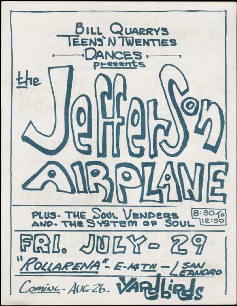 Jefferson Airplane and Yardbirds "Teens N Twenties Dance" Flyer