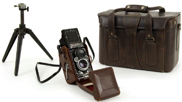 James Deans Rolleiflex Camera, Tripod and Case Circa 1954 