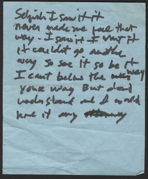 Kurt Cobain Handwritten Unreleased Lyrics