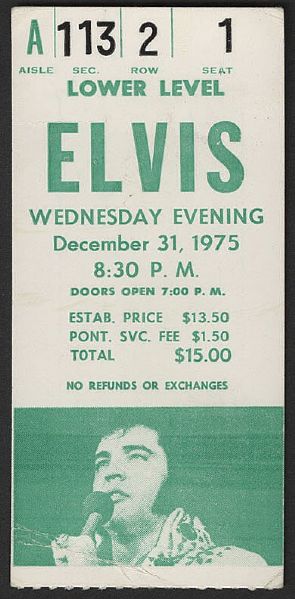 Elvis Presley 1975 New Years Eve Concert Ticket