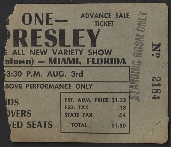 Elvis Presley 1956 Miami Concert Ticket Stub