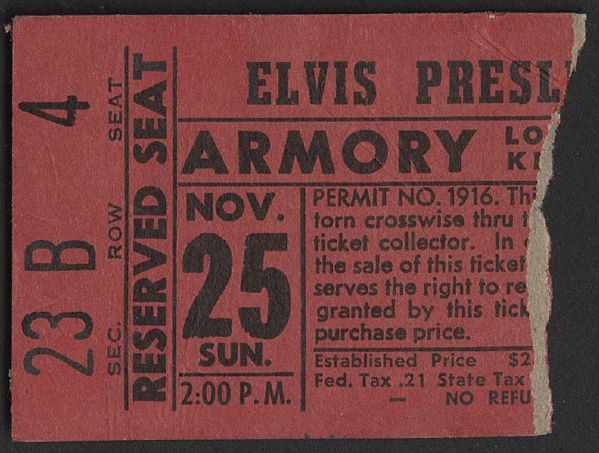 Elvis Presley 1956 Armory Concert Ticket Stub