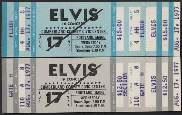 Elvis Presley August 17, 1977 Unused Concert Tickets (2)