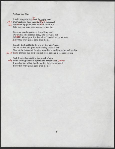 Bruce Springsteen "Over The Rise" Hand Annotated Lyrics