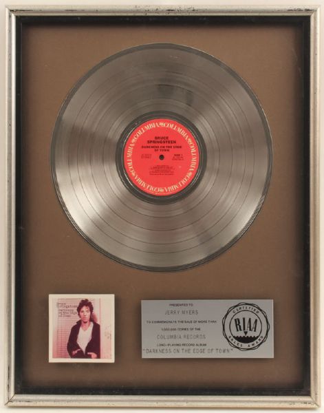 Bruce Springsteen "Darkness on the Edge of Town" Platinum RIAA Award
