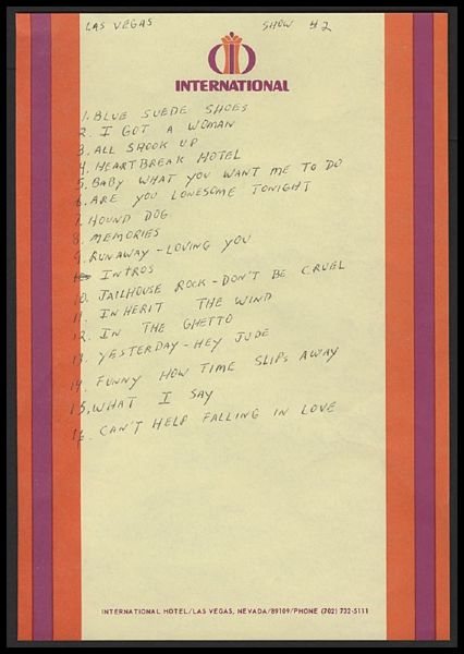 Elvis Presley 1969 Handwritten International Hotel Set List