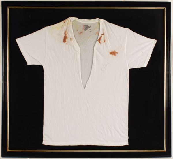 Michael Jackson Concert Worn and Signed T-Shirt With Visible Make Up Stains