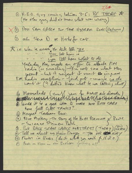 John Lennon 1980 Handwritten "To-Do" List