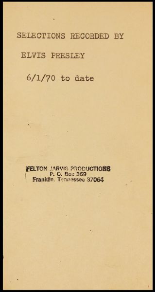 Elvis Presley Felton Jarvis Original Handwritten Recording Notebook