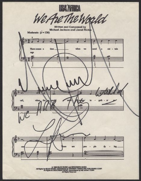 Michael Jackson and Lionel Richie Signed "We Are The World" Sheet Music 