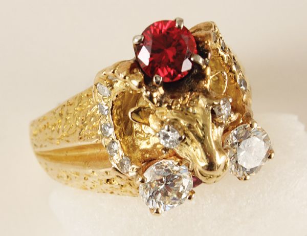 Elvis Presley Owned & Worn Diamond & Garnet 14KT Gold Astrological Sign Ring 