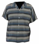 Elvis Presley Owned and Worn Custom Made Short Sleeved Blue and Grey Striped Shirt