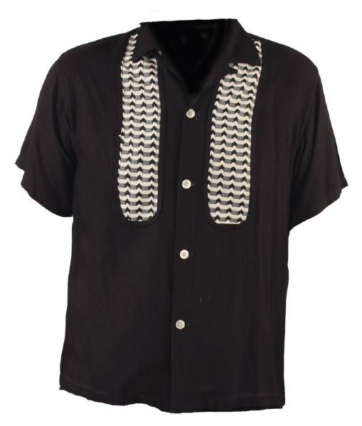 Elvis Presley Owned and Worn Custom Made Short Sleeved Shirt with Black and White Design