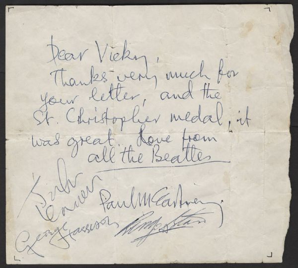 Beatles Paul McCartney Handwritten Letter Signed by All Four Beatles