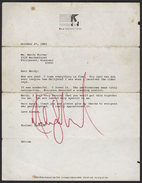 Michael Jackson Signed Letter