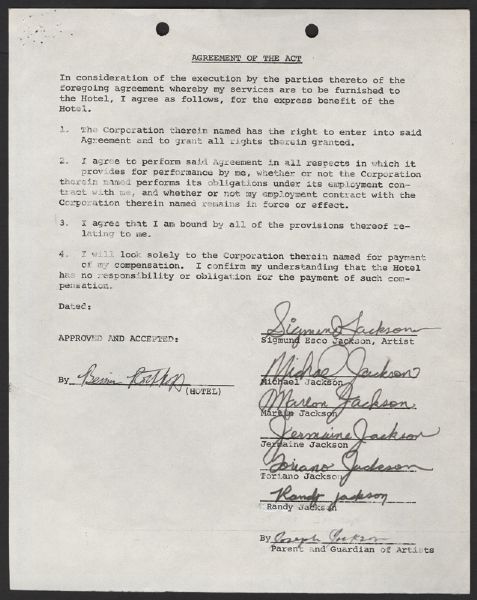 Jacksons 1974 Signed Contract 