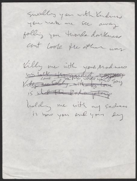 Kurt Cobain Handwritten Working Lyrics