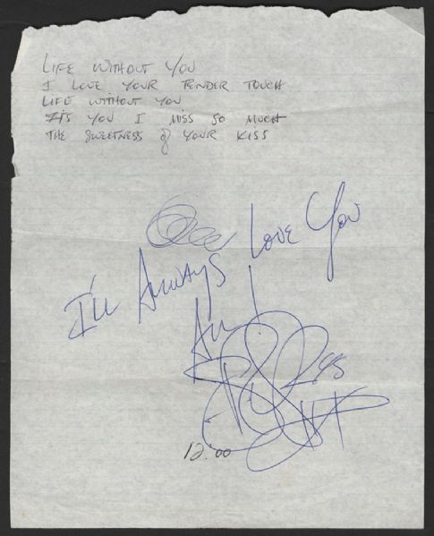 Stevie Ray Vaughan Handwritten & Signed Lyrics