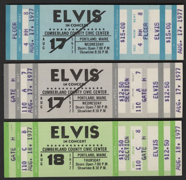 Elvis Presley Aug. 17 & 18, 1977 Concert Tickets