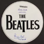 Beatles Pete Best and Andy White Signed Drumhead