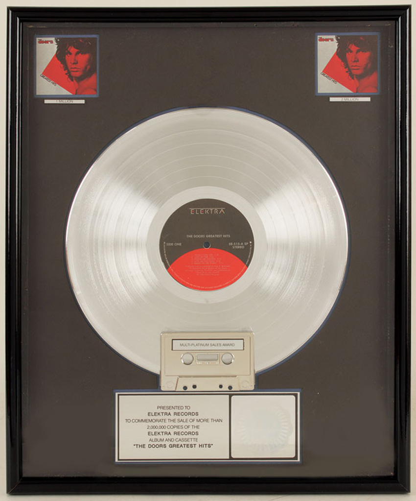 Lot Detail The Doors Greatest Hits RIAA Platinum Album And Cassette lot-detail-the-doors-greatest-hits-riaa-platinum-album-and-cassette